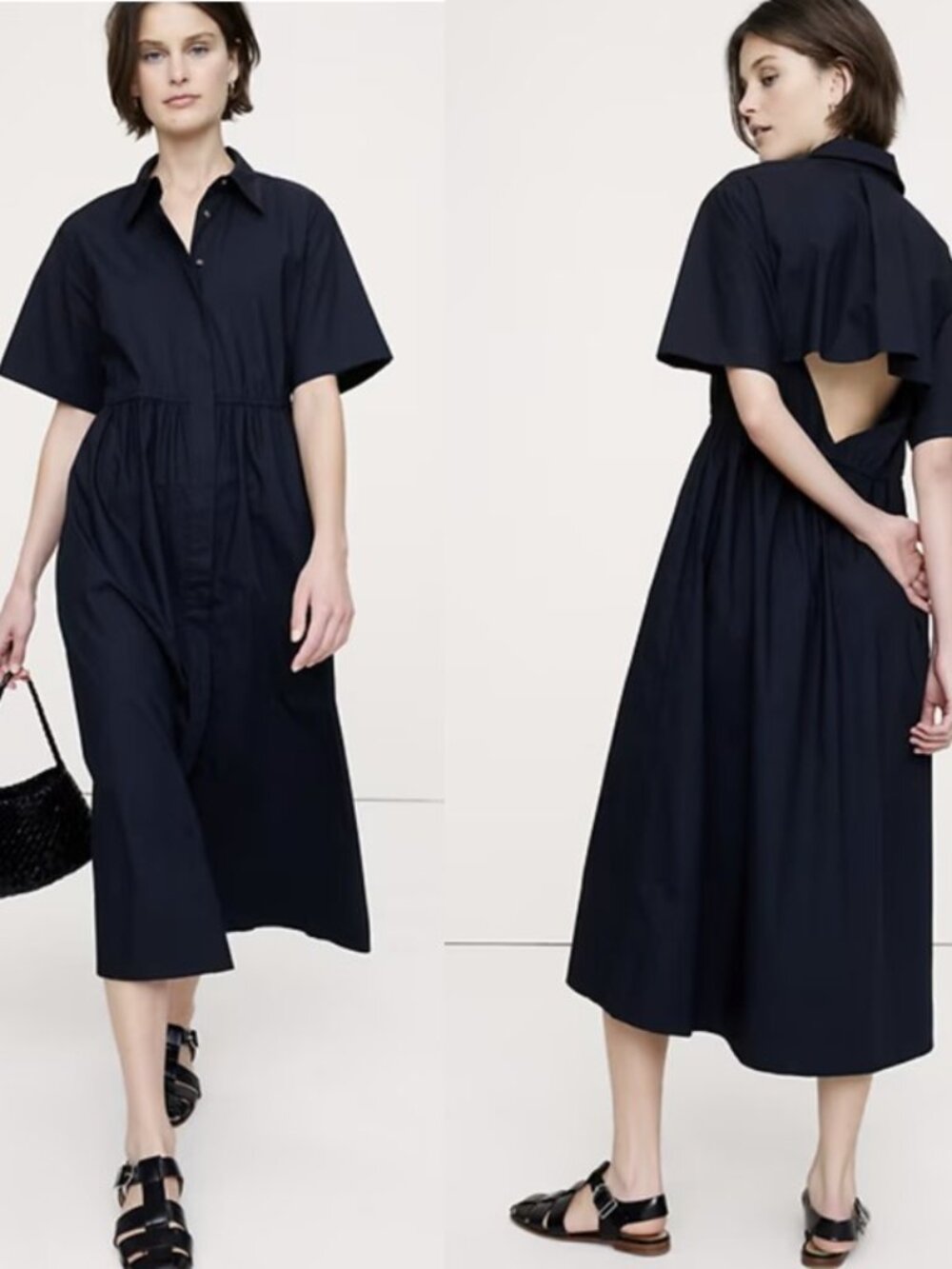 BANANA REPUBLIC Cotton Poplin Open-Back Shirt Dress Size XS